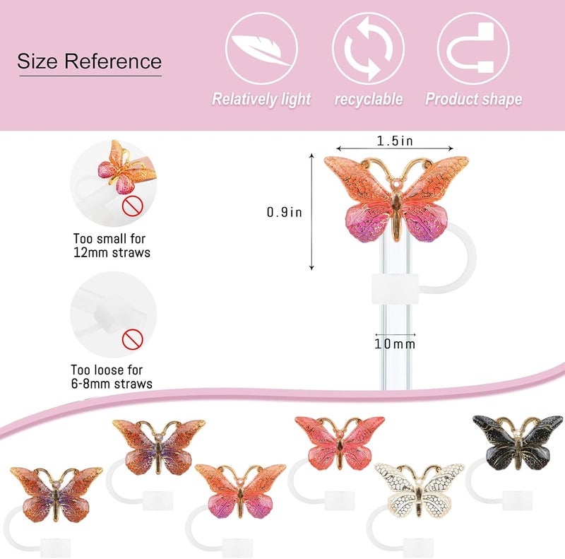 SEMATA 6PCS Cute Butterfly Straw Cover Cap for Stanley Cup Accessories,Bling Straw Toppers for Stanley Tumbler 40&30 oz,Reusable Straws Tips Protectors Compatible with 10mm Straws(Brown) - Image 2